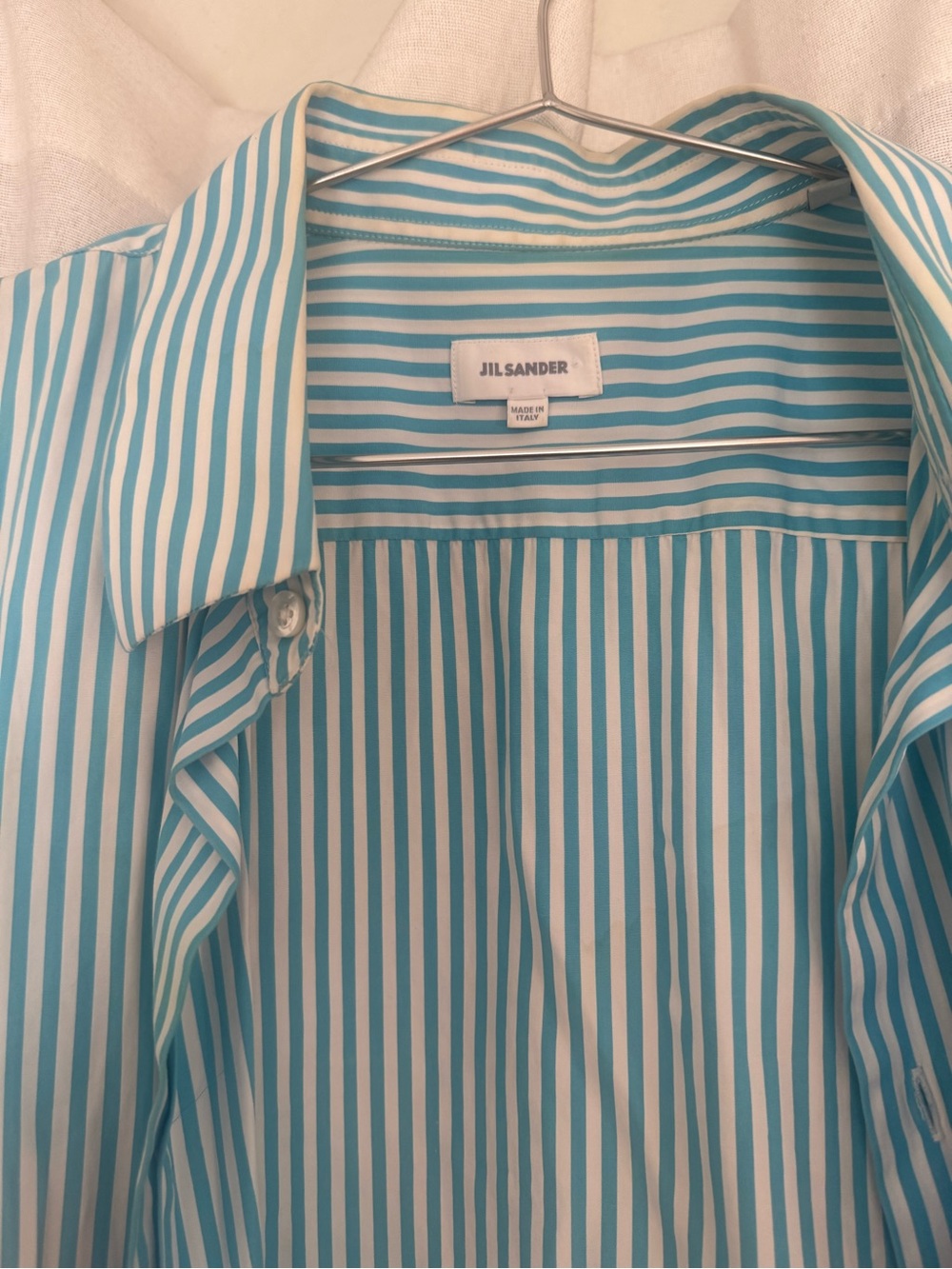 Jil Sander Striped Short-Sleeve Shirt - Aqua/White